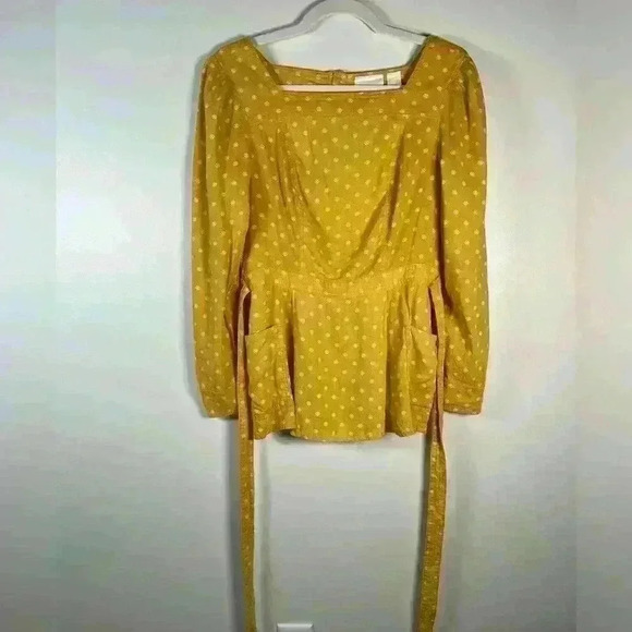 Maeve | Anthropologie Moana Linen Blend Button  Back Belted Blouse Size 2 - Picture 5 of 13